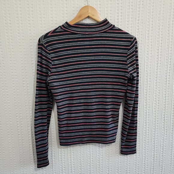 Vintage Ann Taylor Striped Mock Neck Long Sleeve Top 90s Minimalist Y2K X-Small - Picture 2 of 11